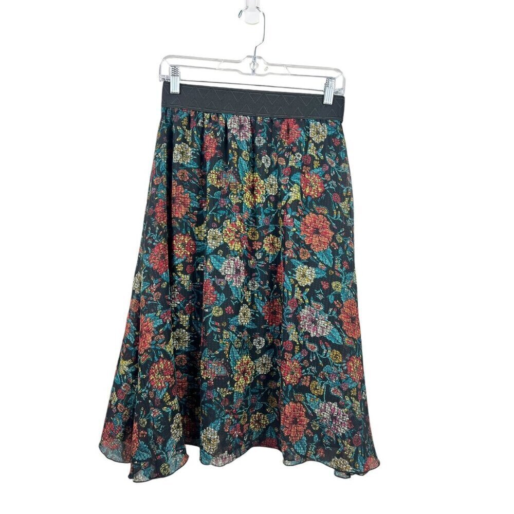 LuLaRoe Lola Women's Black Floral Shear Skirt - Picture 2 of 7